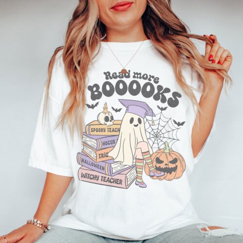 Read More Booooks Retro Halloween Shirt | Book Lover Gift Holiday Apparel image 0