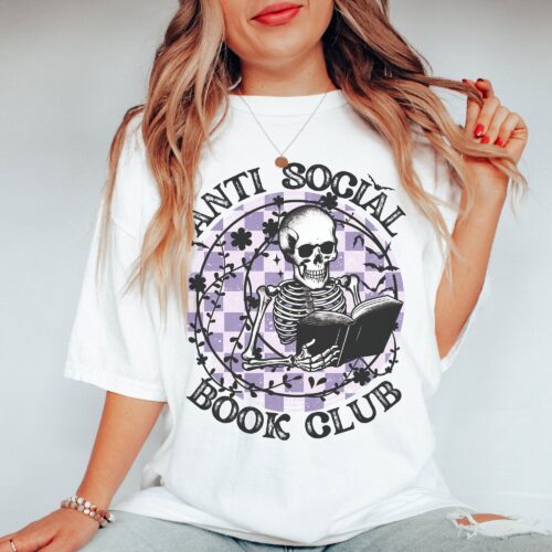 Anti Social Book Club Halloween Shirt | Funny Skeleton & Book Lover Tee image 0