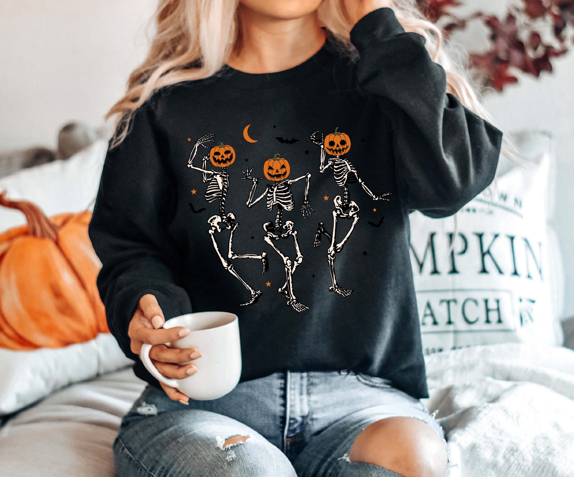 Cute Dancing Skeleton Sweatshirt: Women's Halloween Gift image 4