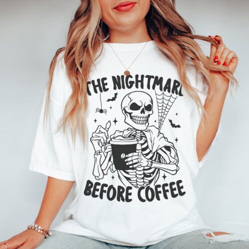 Nightmare Before Coffee Halloween Shirt | Funny Skeleton Tee image 0