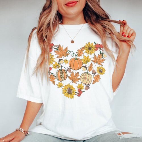 Fall Heart T-Shirt | Pumpkin Season & Halloween Top Tee image 0