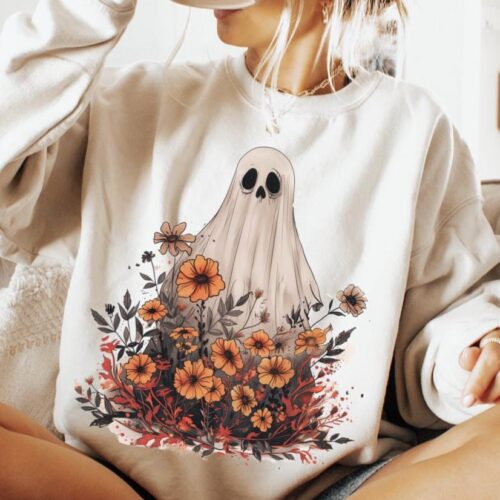 Cute Halloween Ghost Shirt: Floral Ghost Sweatshirt image 0