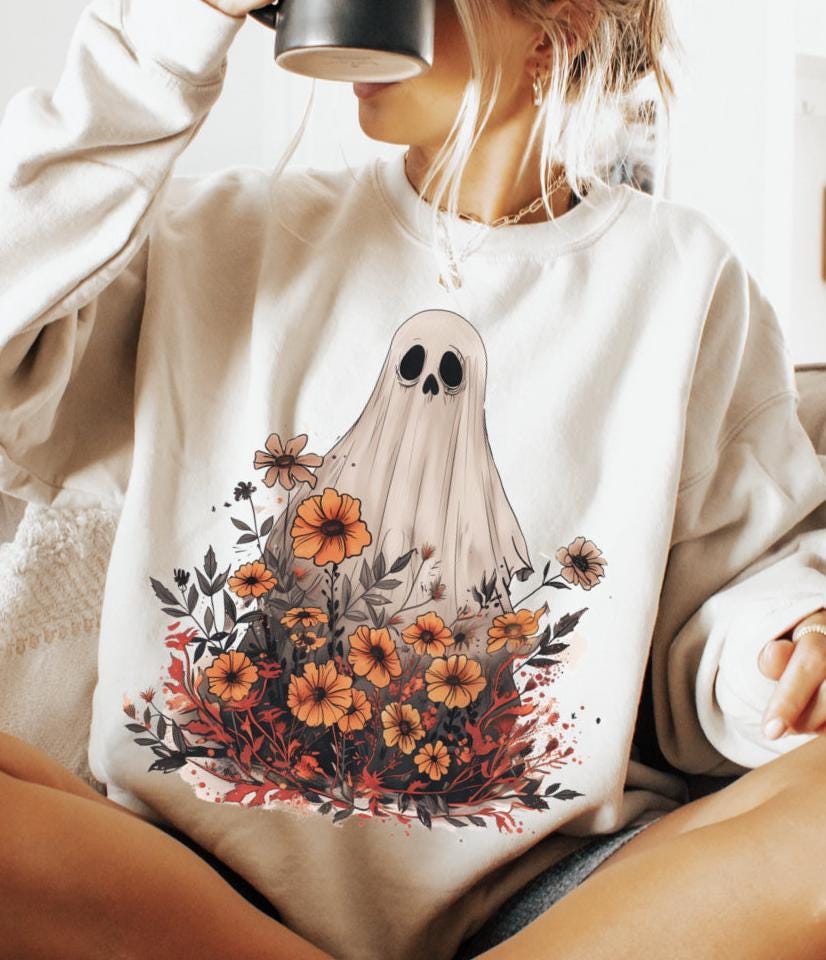 Cute Halloween Ghost Shirt: Floral Ghost Sweatshirt image 0
