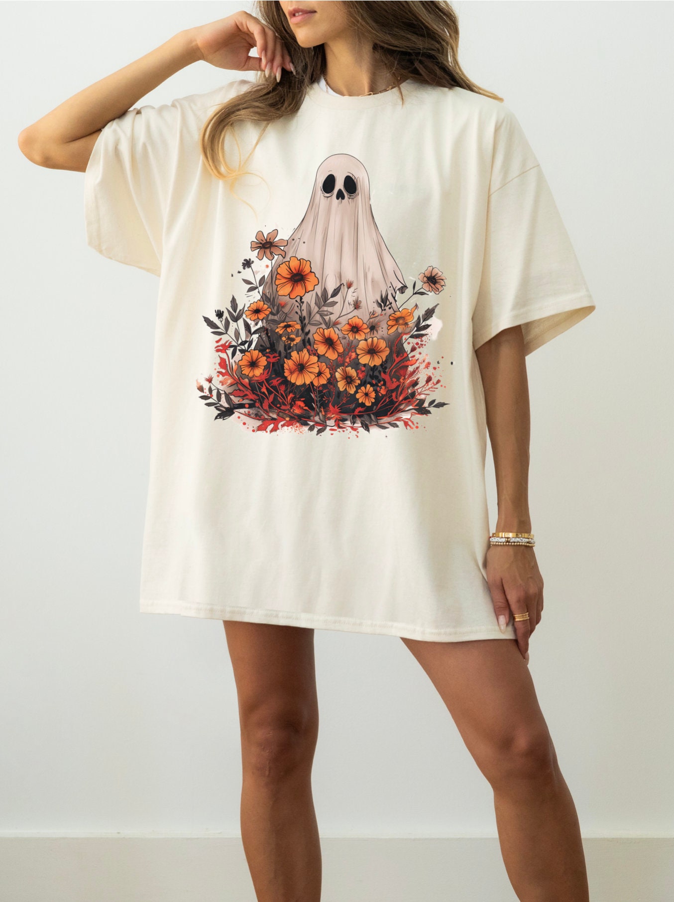 Cute Floral Ghost Halloween Shirt image 2