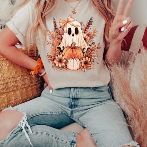 Cute Halloween Ghost Shirt: Floral Ghost Tee image 0