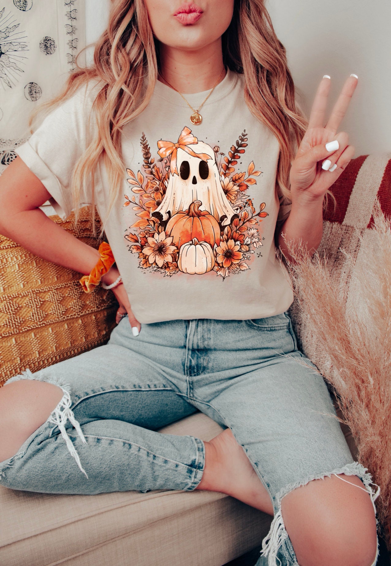 Cute Halloween Ghost Shirt: Floral Ghost Tee image 0