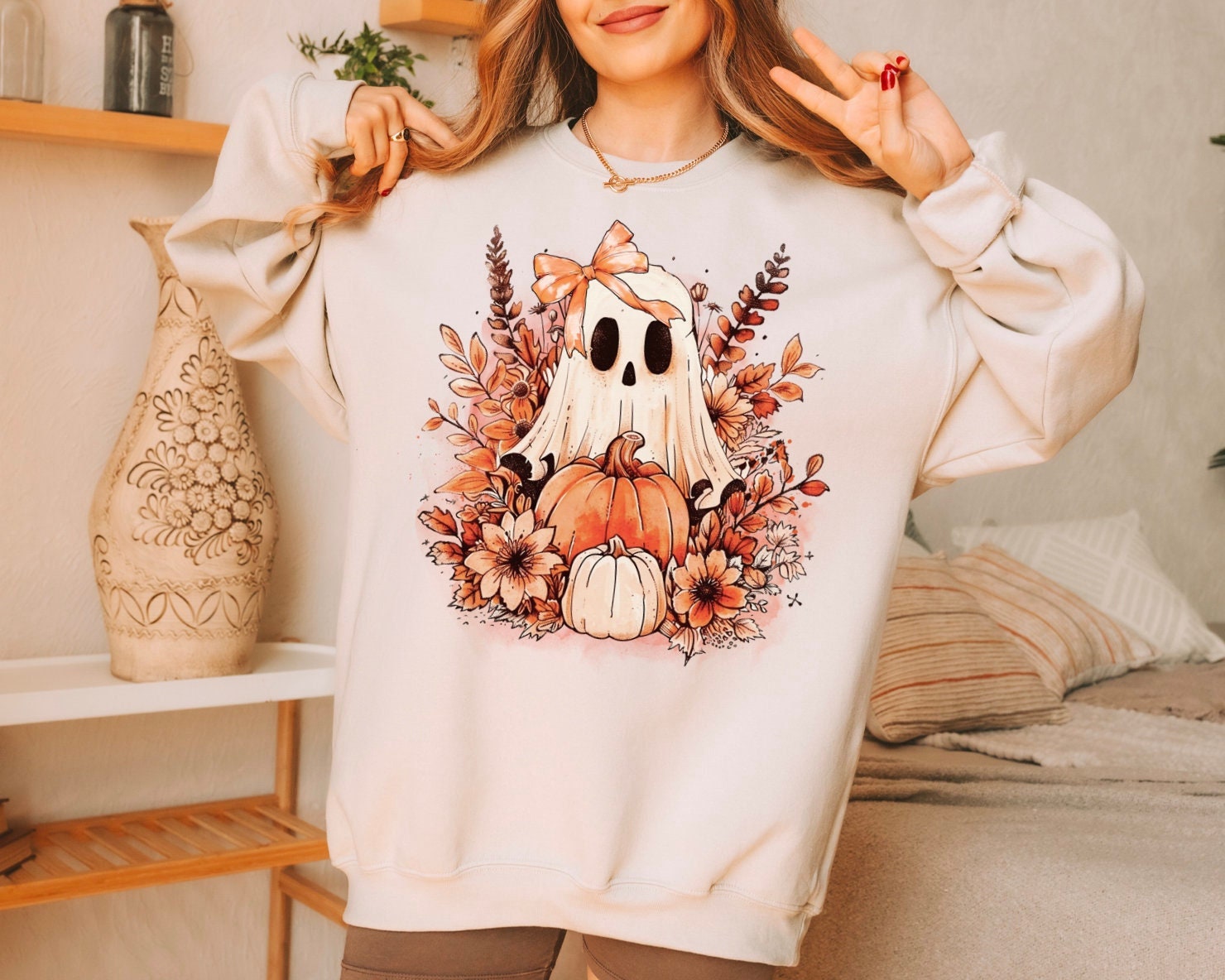 Cute Halloween Ghost Shirt: Floral Ghost Tee image 1