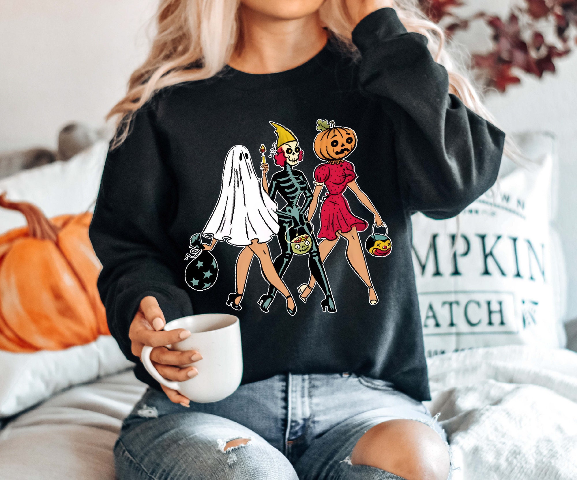 Retro Dancing Skeleton Sweatshirt: Halloween & Fall Gift image 6