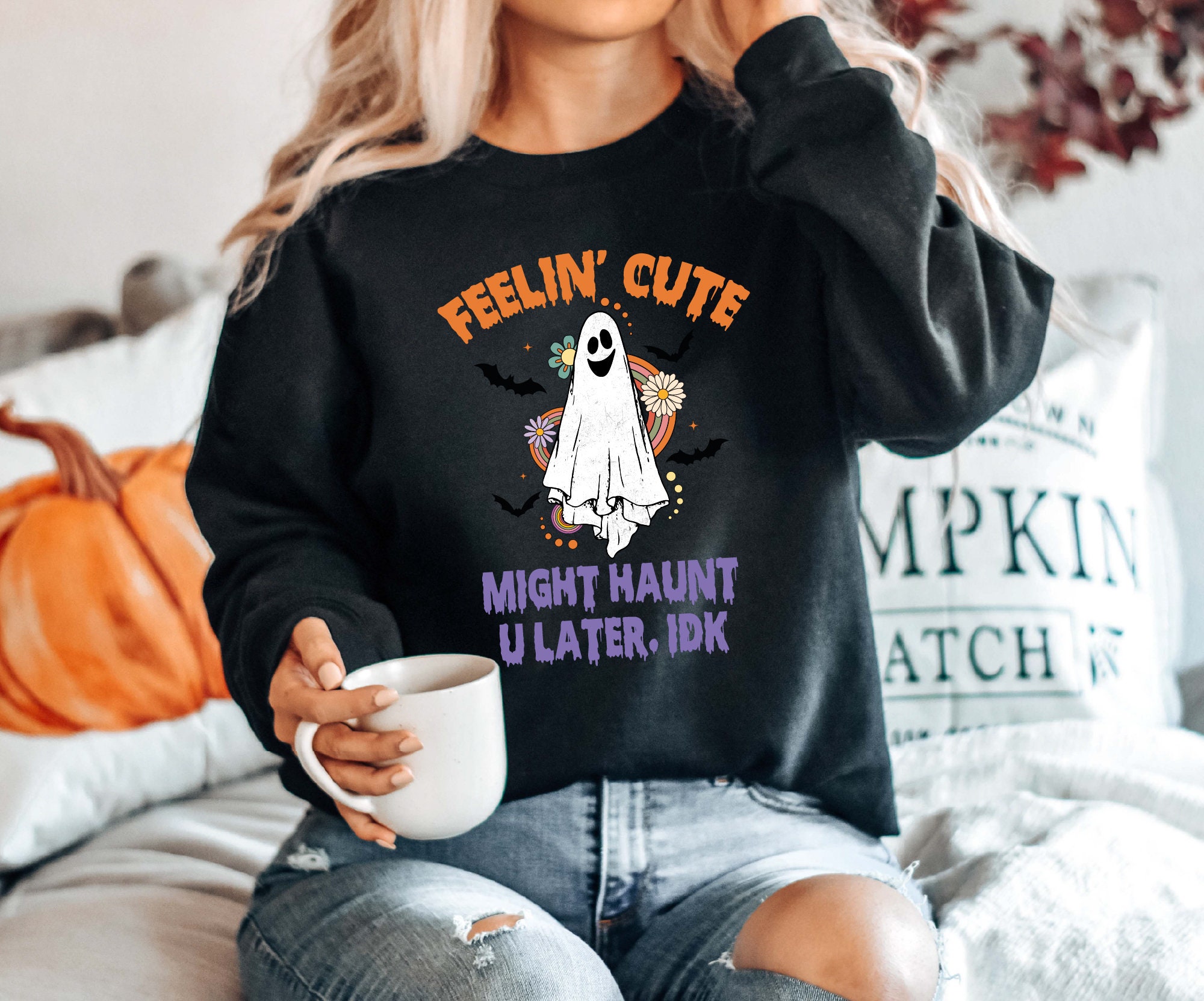 Cute Ghost Sweatshirt: Halloween Haunt & Fall Gift image 7