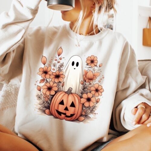 Cute Women's Halloween Sweatshirt: Adorable Ghost Shirt image 0