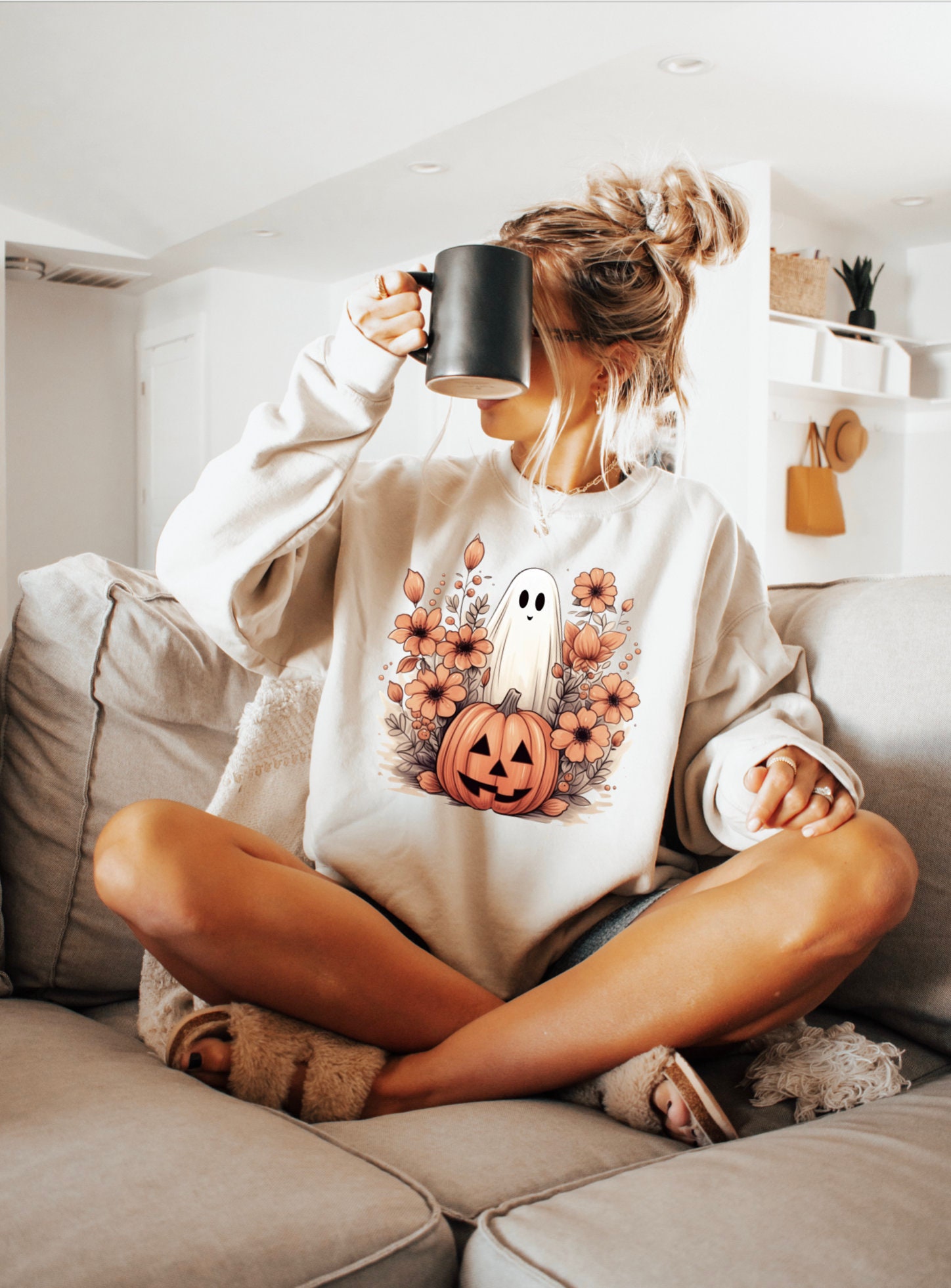 Cute Women's Halloween Sweatshirt: Adorable Ghost Shirt image 1