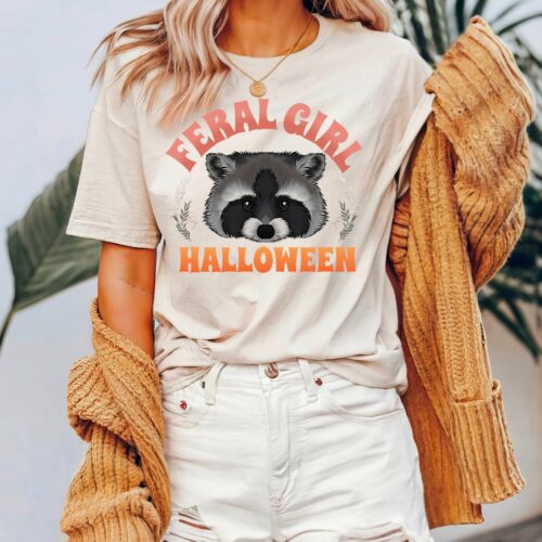 Feral Girl Halloween Shirt Raccoon Halloween Tee image 0