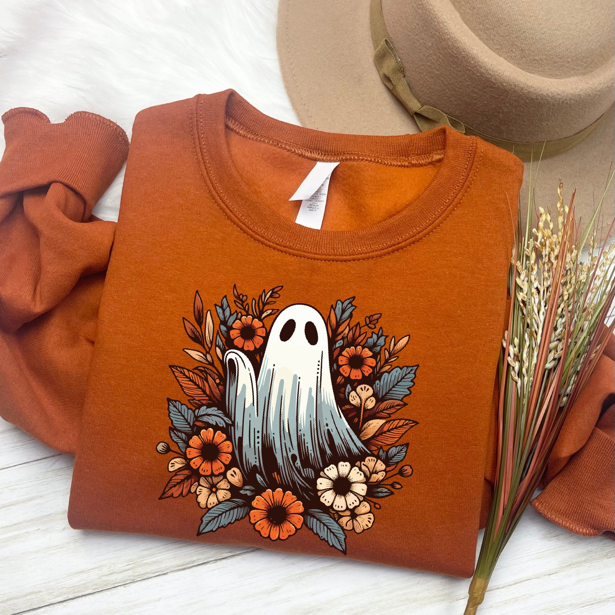 Floral Ghost Sweatshirt Women's Cute Halloween Gift for Spooky Season image 7