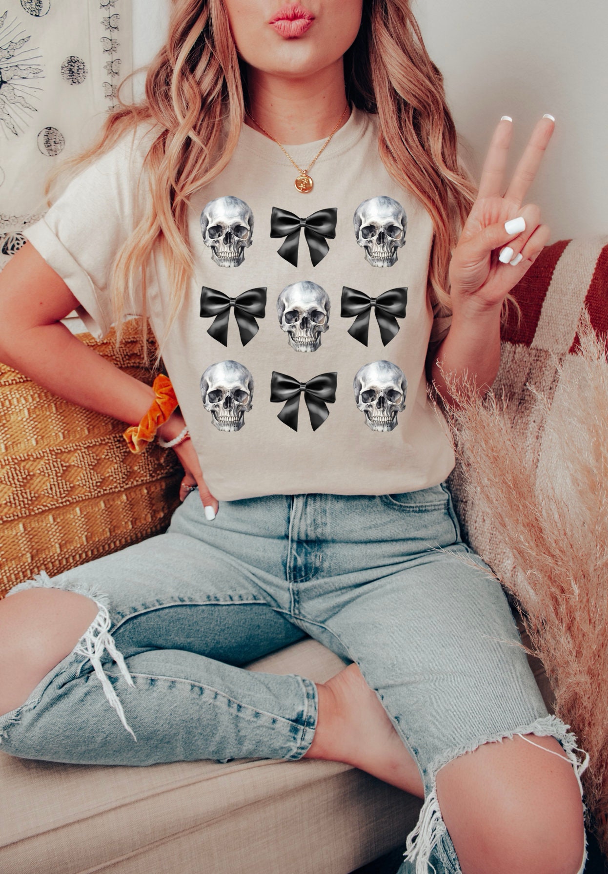 Coquette Bow Skeleton Halloween Sweatshirt image 1