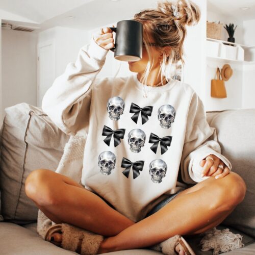 Coquette Bow Skeleton Halloween Sweatshirt image 0