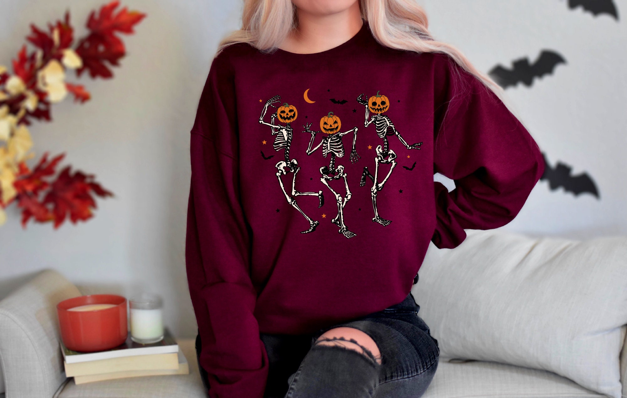 Cute Dancing Skeleton Sweatshirt: Women's Halloween Gift image 3