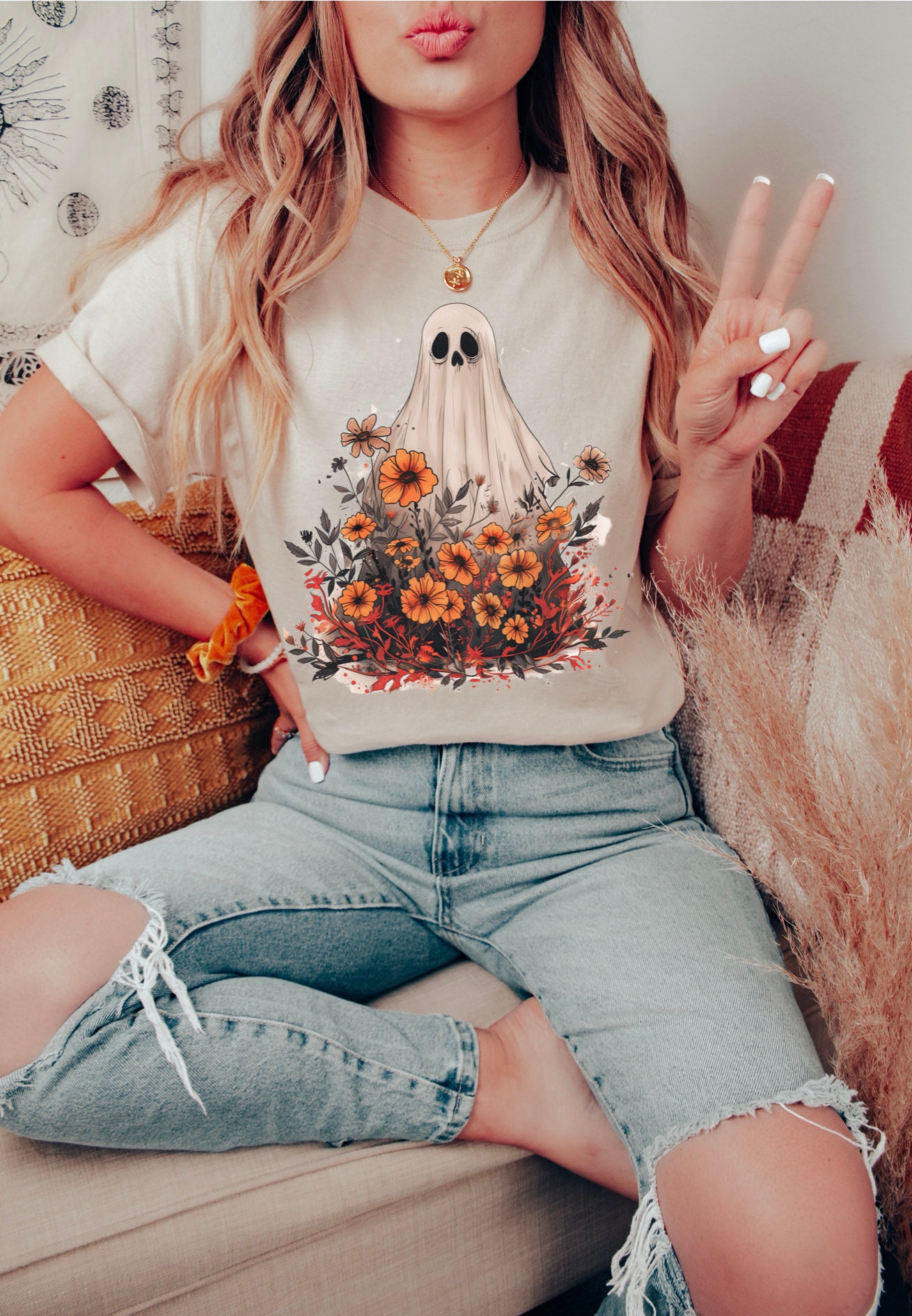 Cute Halloween Ghost Shirt: Floral Ghost Sweatshirt image 1