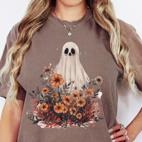 Cute Floral Ghost Halloween Shirt image 0