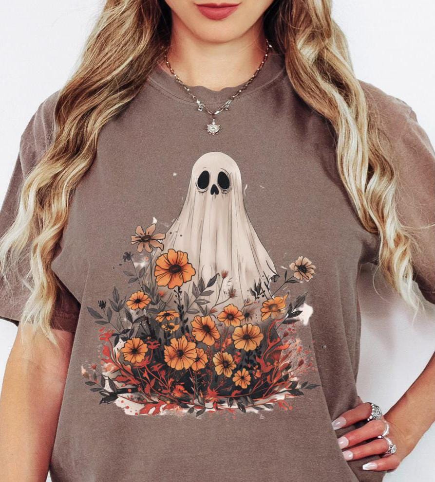 Cute Floral Ghost Halloween Shirt image 0