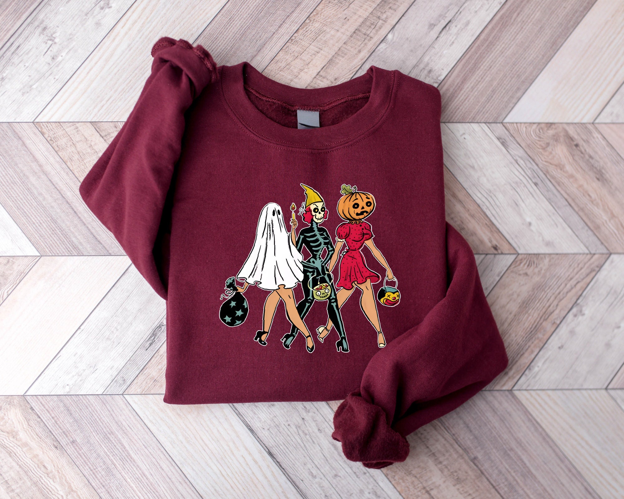 Retro Dancing Skeleton Sweatshirt: Halloween & Fall Gift image 7