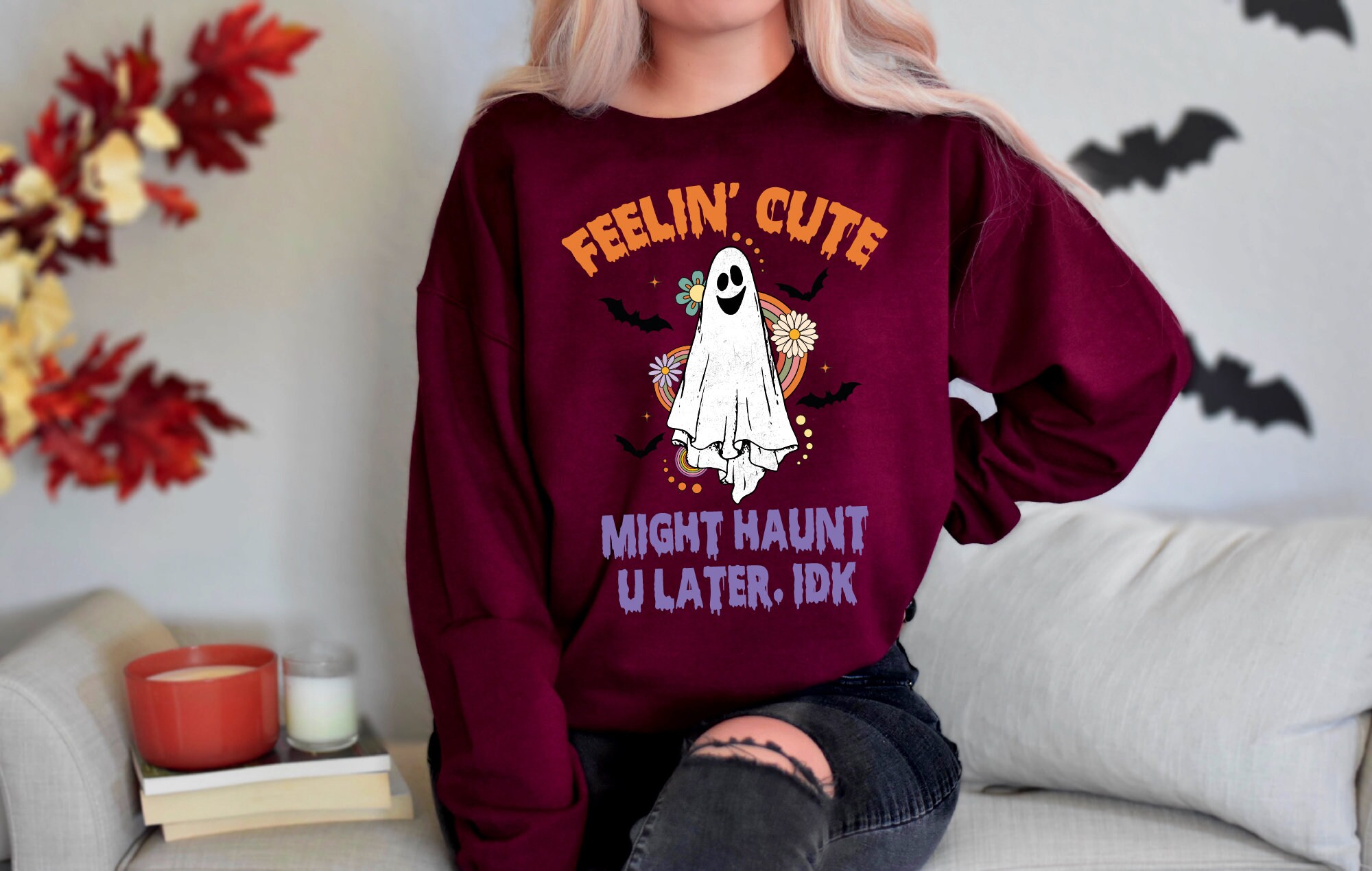 Cute Ghost Sweatshirt: Halloween Haunt & Fall Gift image 2