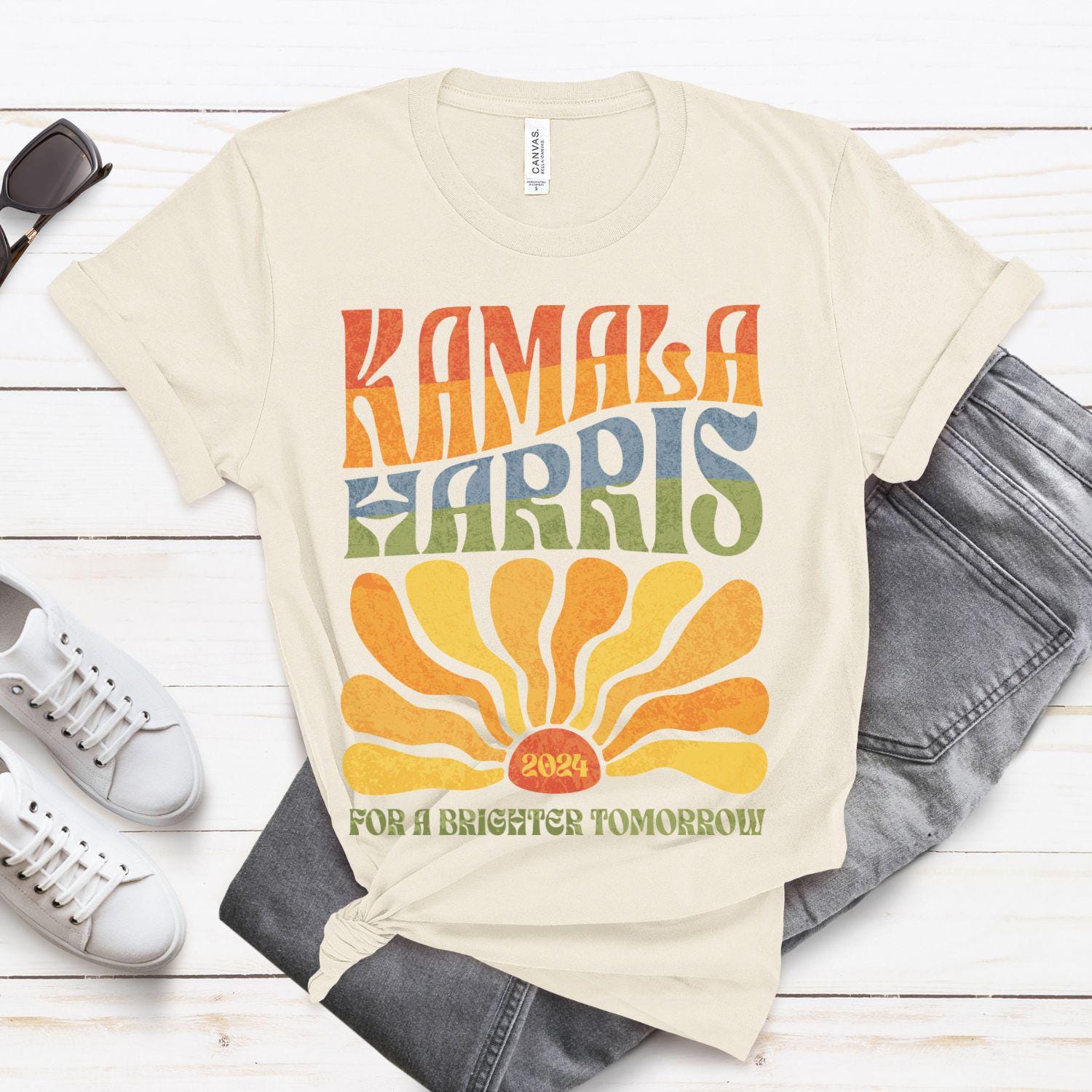 Kamala Harris 2024 Shirt Boho Aesthetic Retro Tee LGBTQIA Rainbow Vote Democrat Election Shirt image 5