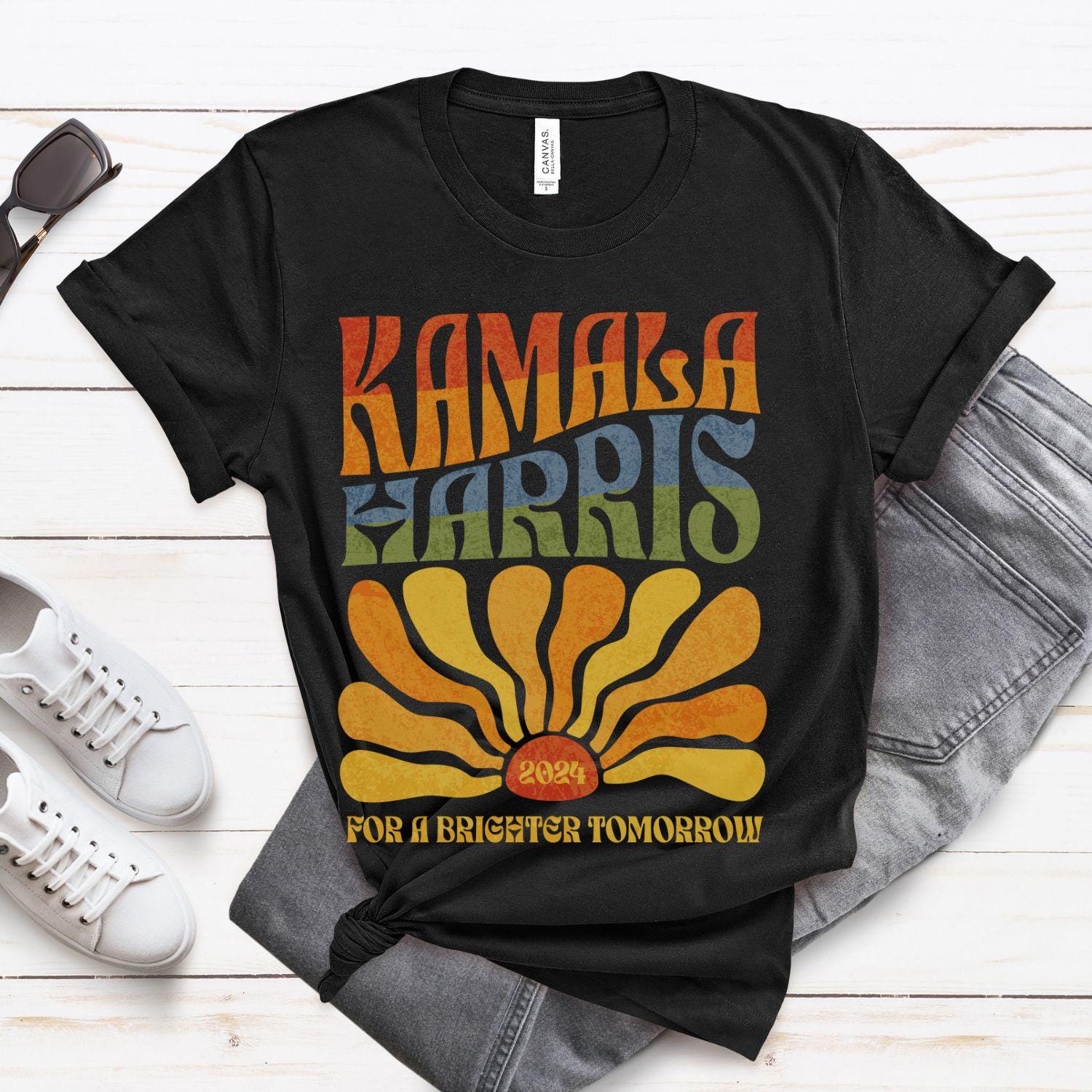 Kamala Harris 2024 Shirt Boho Aesthetic Retro Tee LGBTQIA Rainbow Vote Democrat Election Shirt image 4