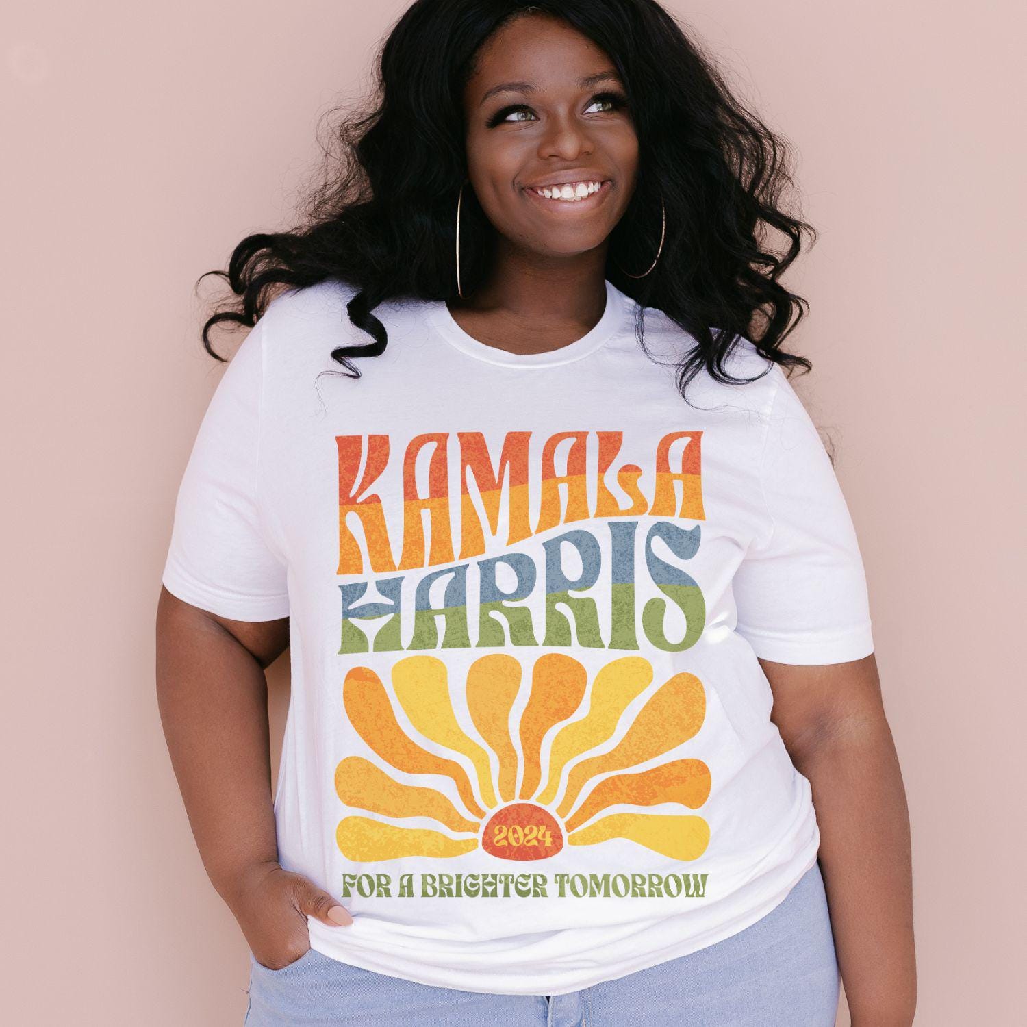 Kamala Harris 2024 Shirt Boho Aesthetic Retro Tee LGBTQIA Rainbow Vote Democrat Election Shirt image 1