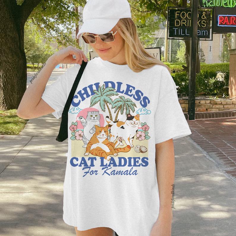 Kamala Harris Childless Cat Lady Shirt | Vote Blue Suffragette Social Democrat Tee image 2