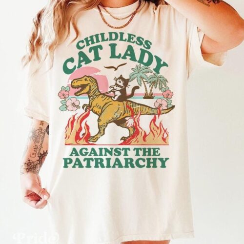 Childless Cat Lady Against Patriarchy Anti-Fascist Social Democrat Feminist Shirt image 0