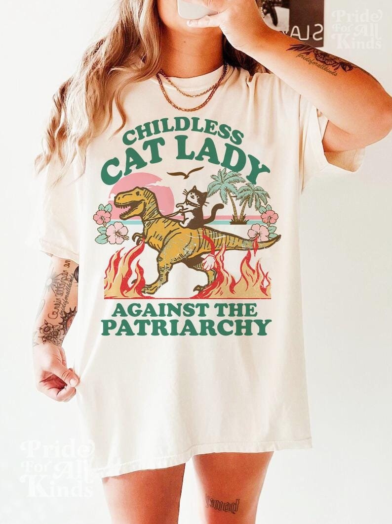 Childless Cat Lady Against Patriarchy Anti-Fascist Social Democrat Feminist Shirt image 0