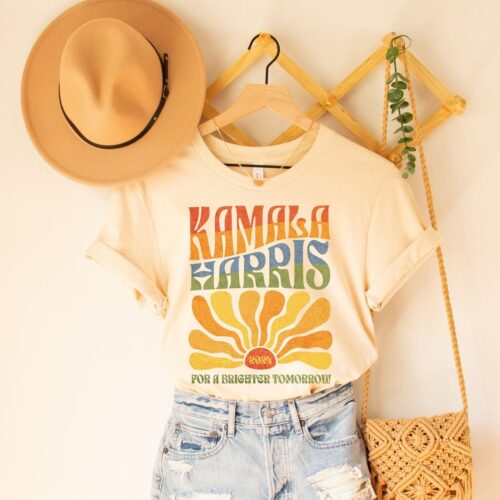 Kamala Harris 2024 Shirt Boho Aesthetic Retro Tee LGBTQIA Rainbow Vote Democrat Election Shirt image 0