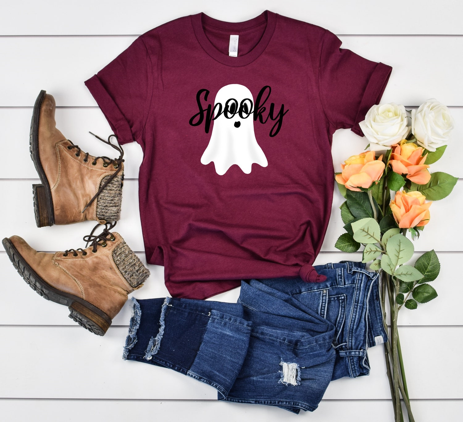 Women's Cute Spooky Halloween Shirt - Adult Ghost Costume Tee - Perfect Halloween Gift image 2