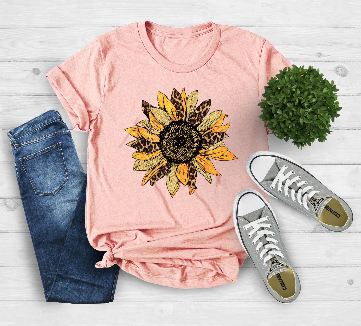 Leopard Sunflower Shirt | Women's Sunflower Print | Mother's Day Gift | Botanical Floral Tee image 3