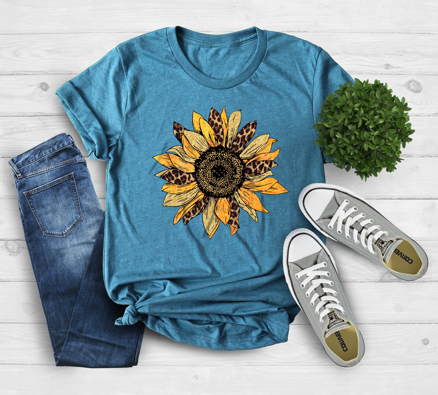 Leopard Sunflower Shirt | Women's Sunflower Print | Mother's Day Gift | Botanical Floral Tee image 2