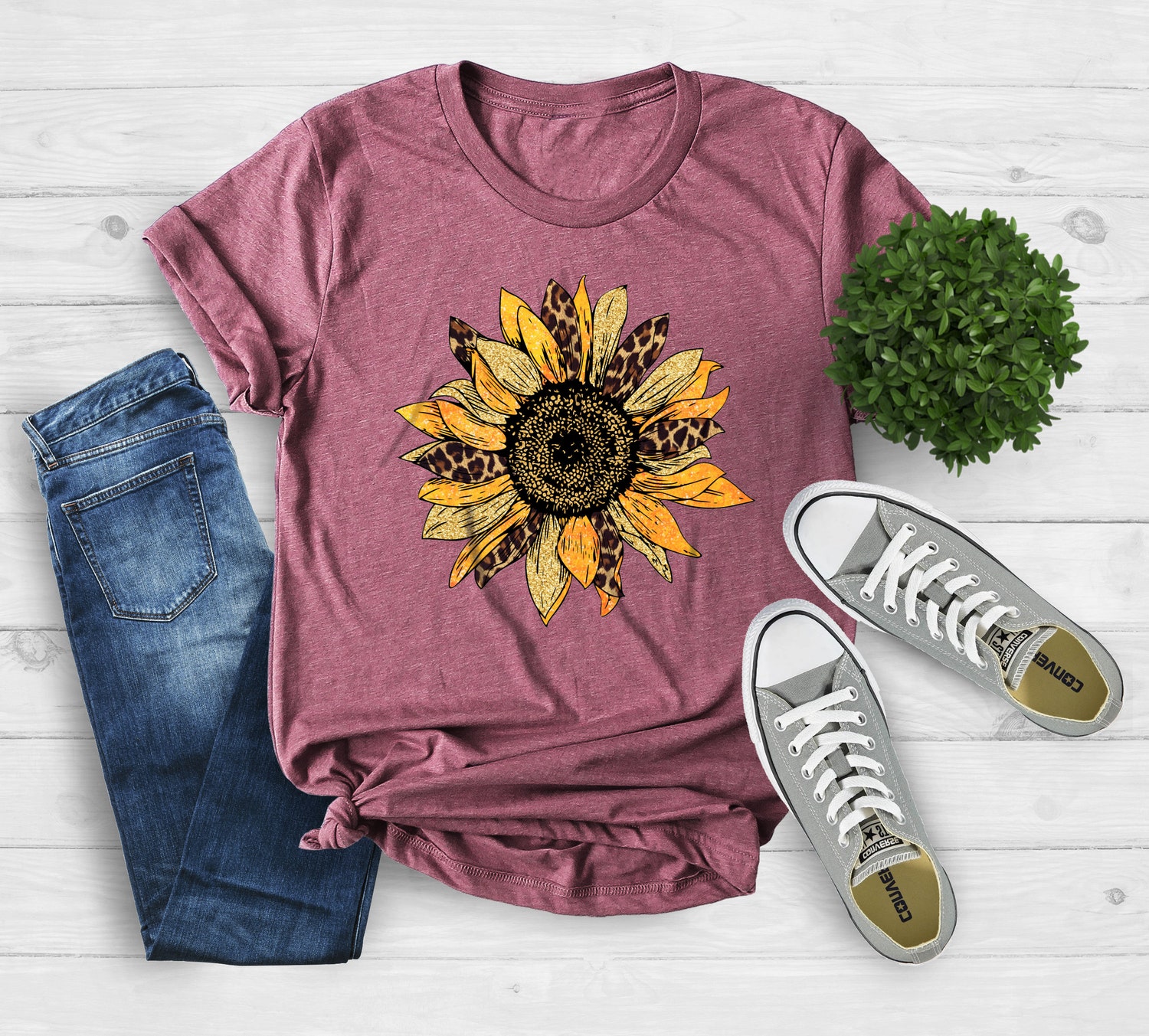 Leopard Sunflower Shirt | Women's Sunflower Print | Mother's Day Gift | Botanical Floral Tee image 1