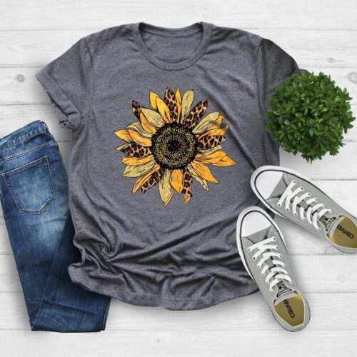 Leopard Sunflower Shirt | Women's Sunflower Print | Mother's Day Gift | Botanical Floral Tee image 0