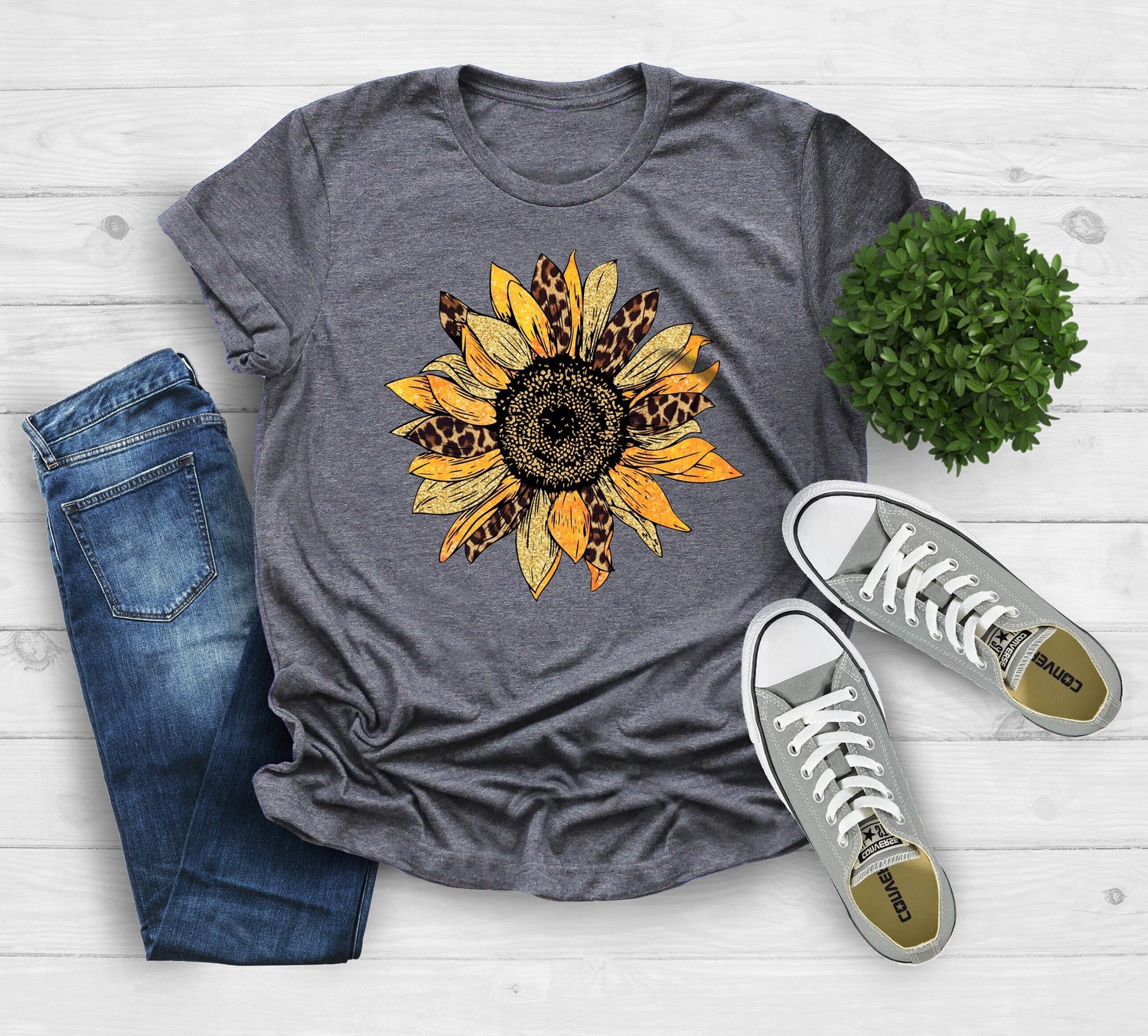 Leopard Sunflower Shirt | Women's Sunflower Print | Mother's Day Gift | Botanical Floral Tee image 0