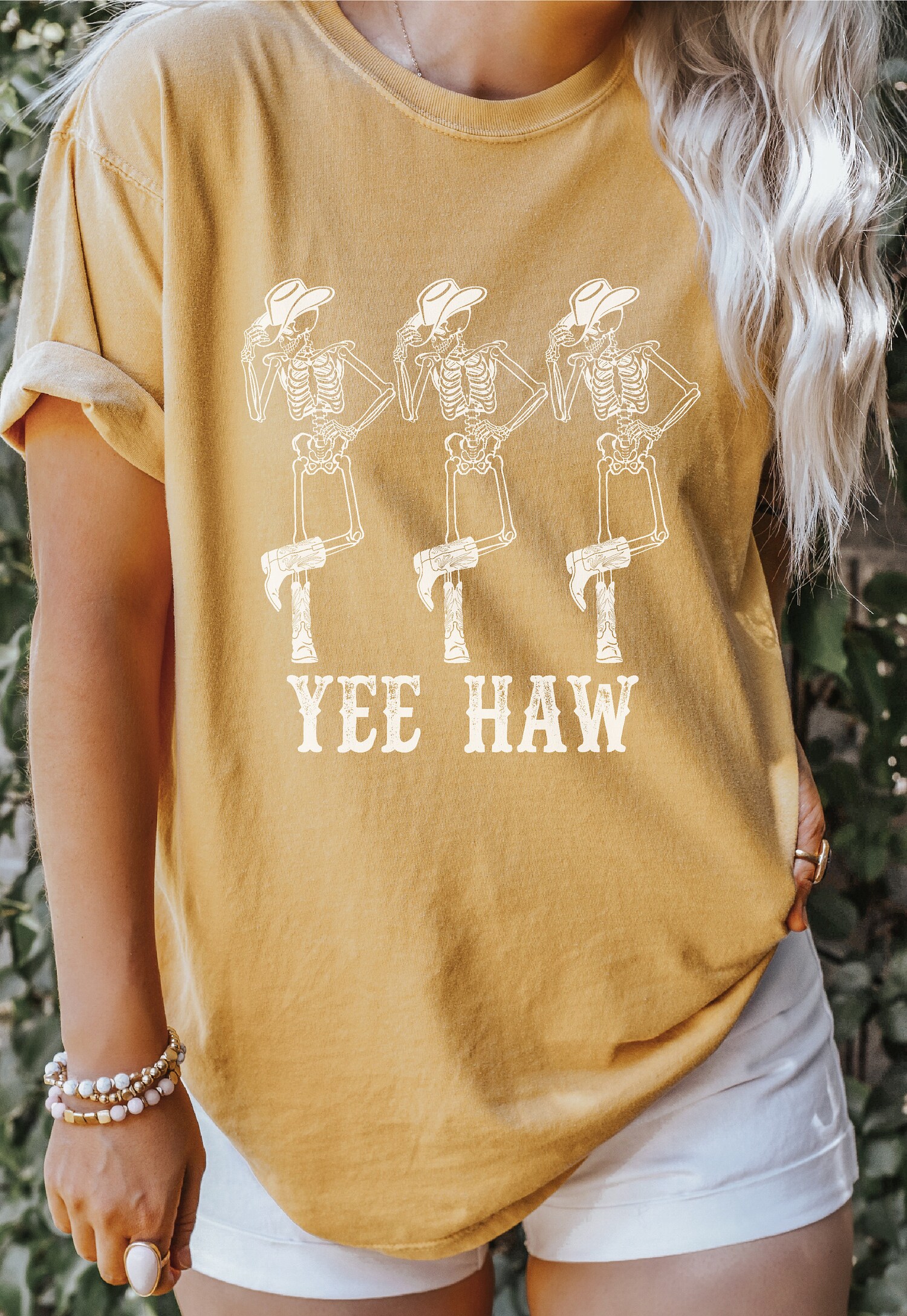 Dancing Skeleton Cowboy Tee | YeeHaw Howdy Shirt | Country Western Boho Cowgirl T-Shirt image 2