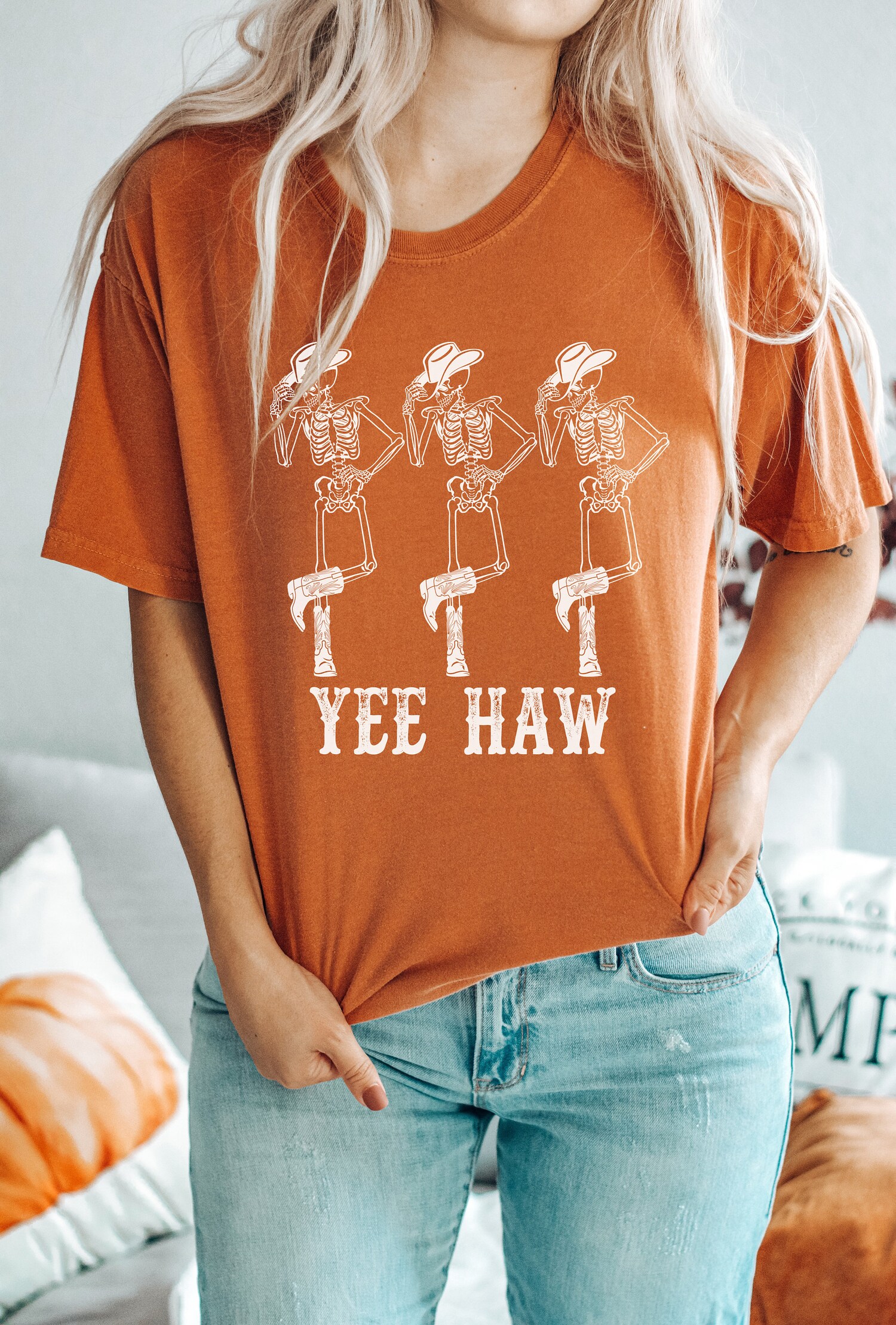 Dancing Skeleton Cowboy Tee | YeeHaw Howdy Shirt | Country Western Boho Cowgirl T-Shirt image 4