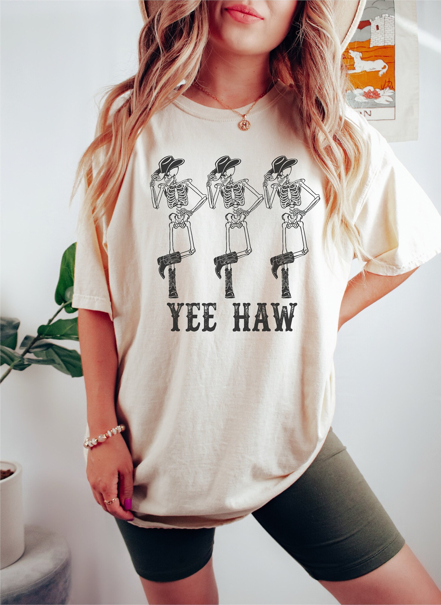 Dancing Skeleton Cowboy Tee | YeeHaw Howdy Shirt | Country Western Boho Cowgirl T-Shirt image 0