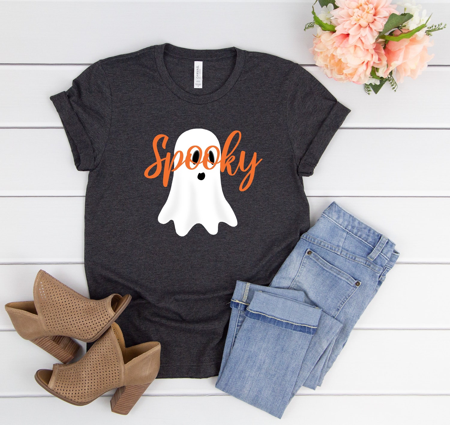 Women's Cute Spooky Halloween Shirt - Adult Ghost Costume Tee - Perfect Halloween Gift image 5