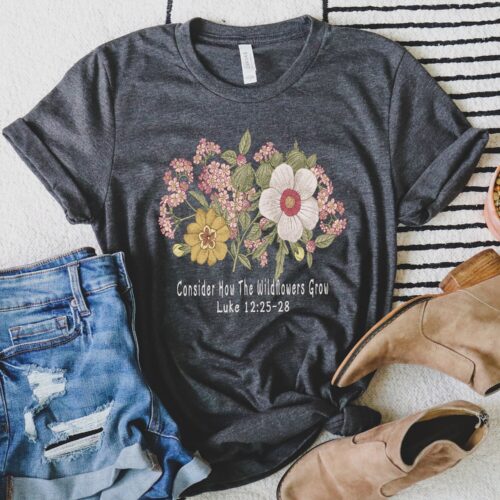 Women's Floral Christian Shirt Bible Verse Luke 12 Wildflower Design Gift for Her image 0