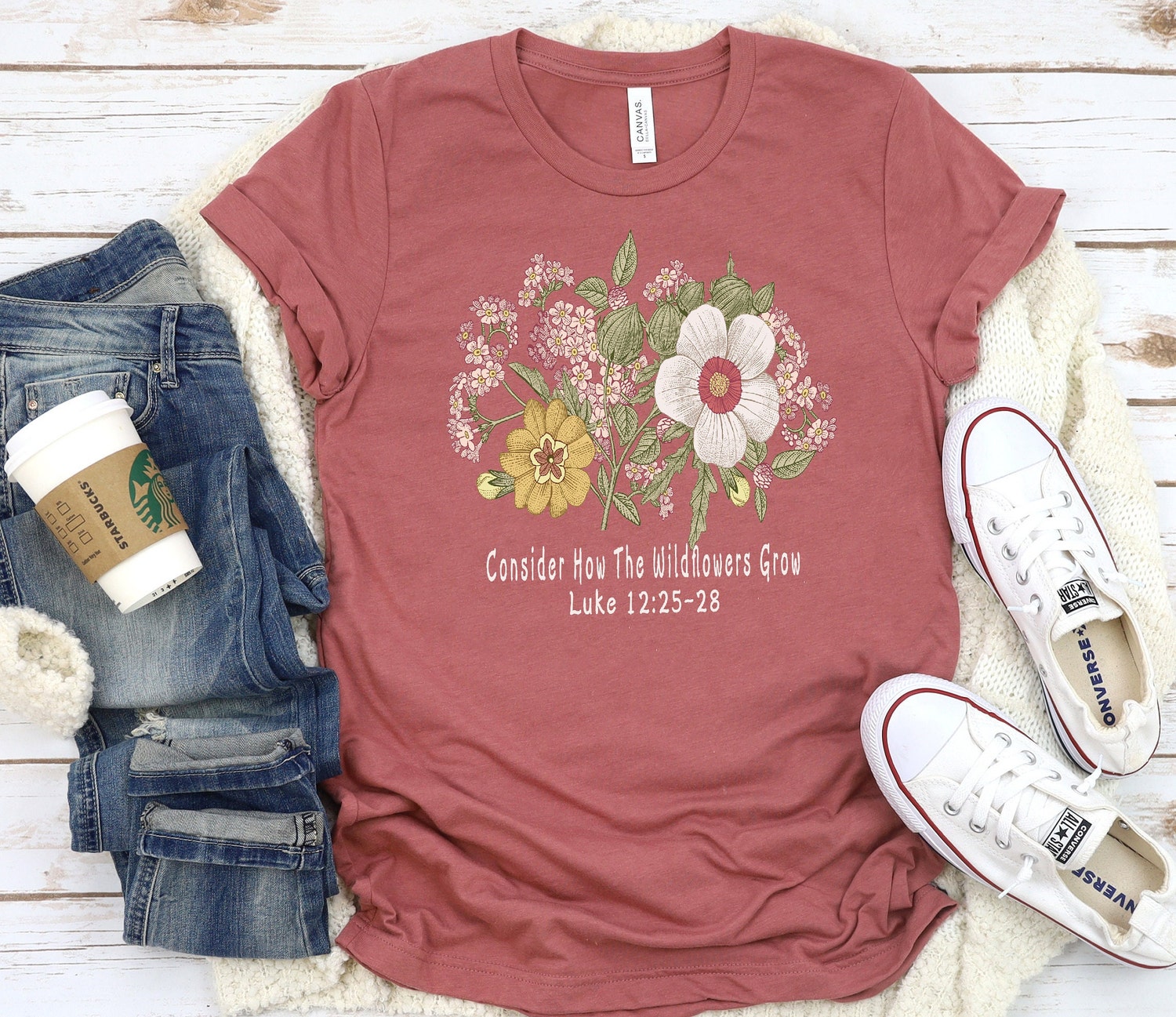 Women's Floral Christian Shirt Bible Verse Luke 12 Wildflower Design Gift for Her image 5