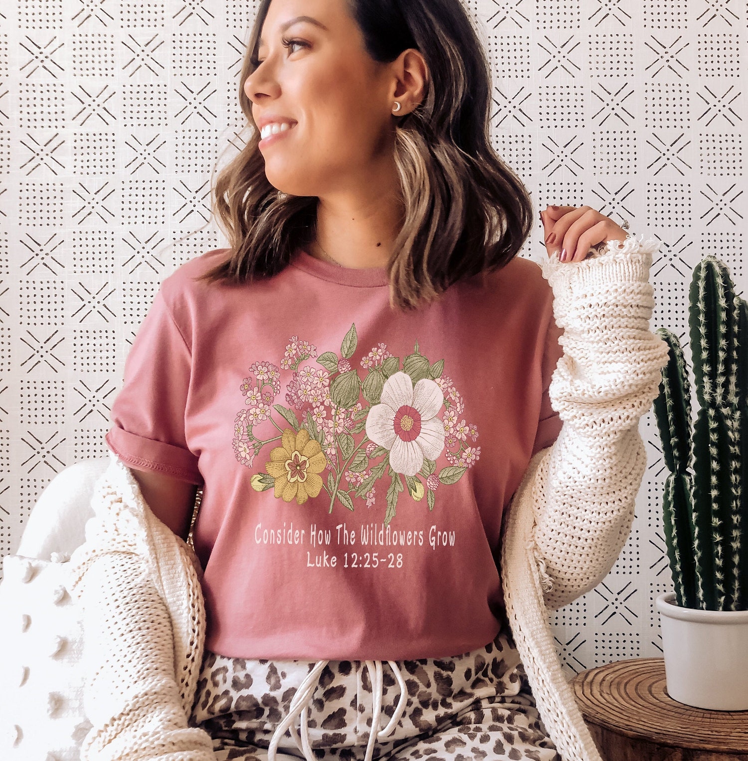 Women's Floral Christian Shirt Bible Verse Luke 12 Wildflower Design Gift for Her image 6