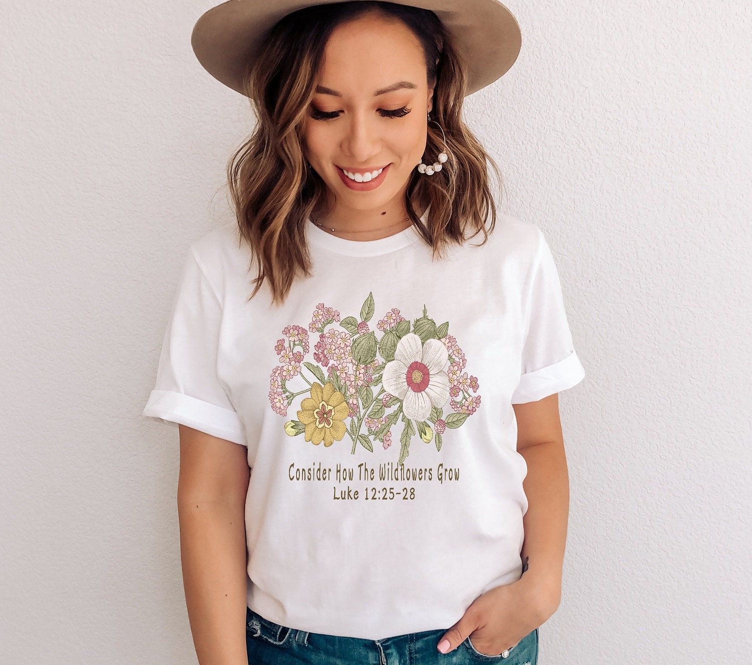 Women's Floral Christian Shirt Bible Verse Luke 12 Wildflower Design Gift for Her image 8