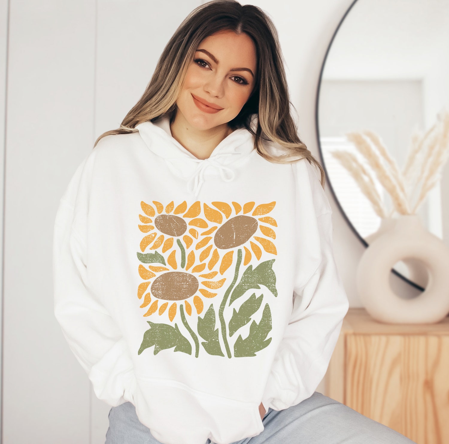 Retro Sunflower Sweatshirt Vintage Floral Hoodie Boho Flower Crewneck Gardening Gift for Mom image 1