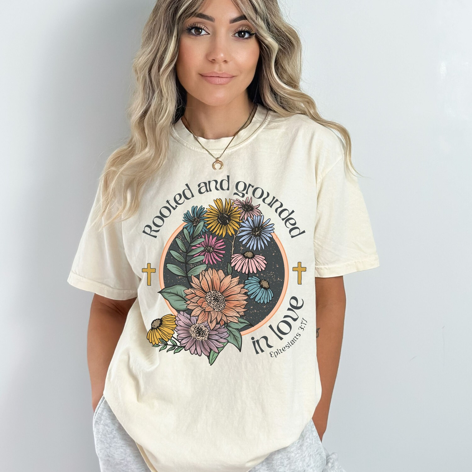 Vintage Christian Shirt - Bible Verse Rooted in Love Floral Boho T-Shirt image 7