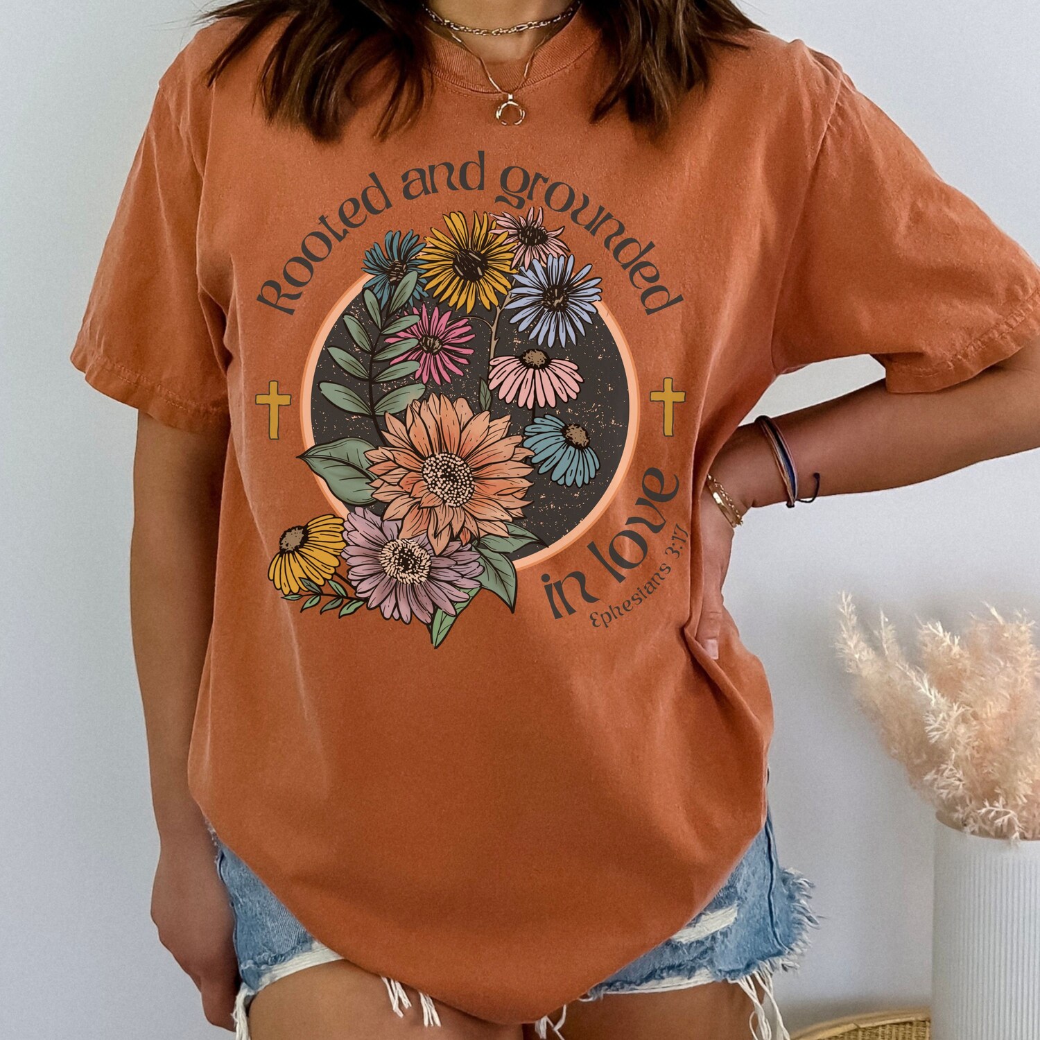 Vintage Christian Shirt - Bible Verse Rooted in Love Floral Boho T-Shirt image 5