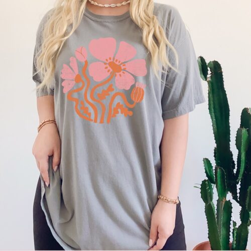 Retro Flower Boho Wildflower T-Shirt Vintage Poppies Botanical Tee image 0